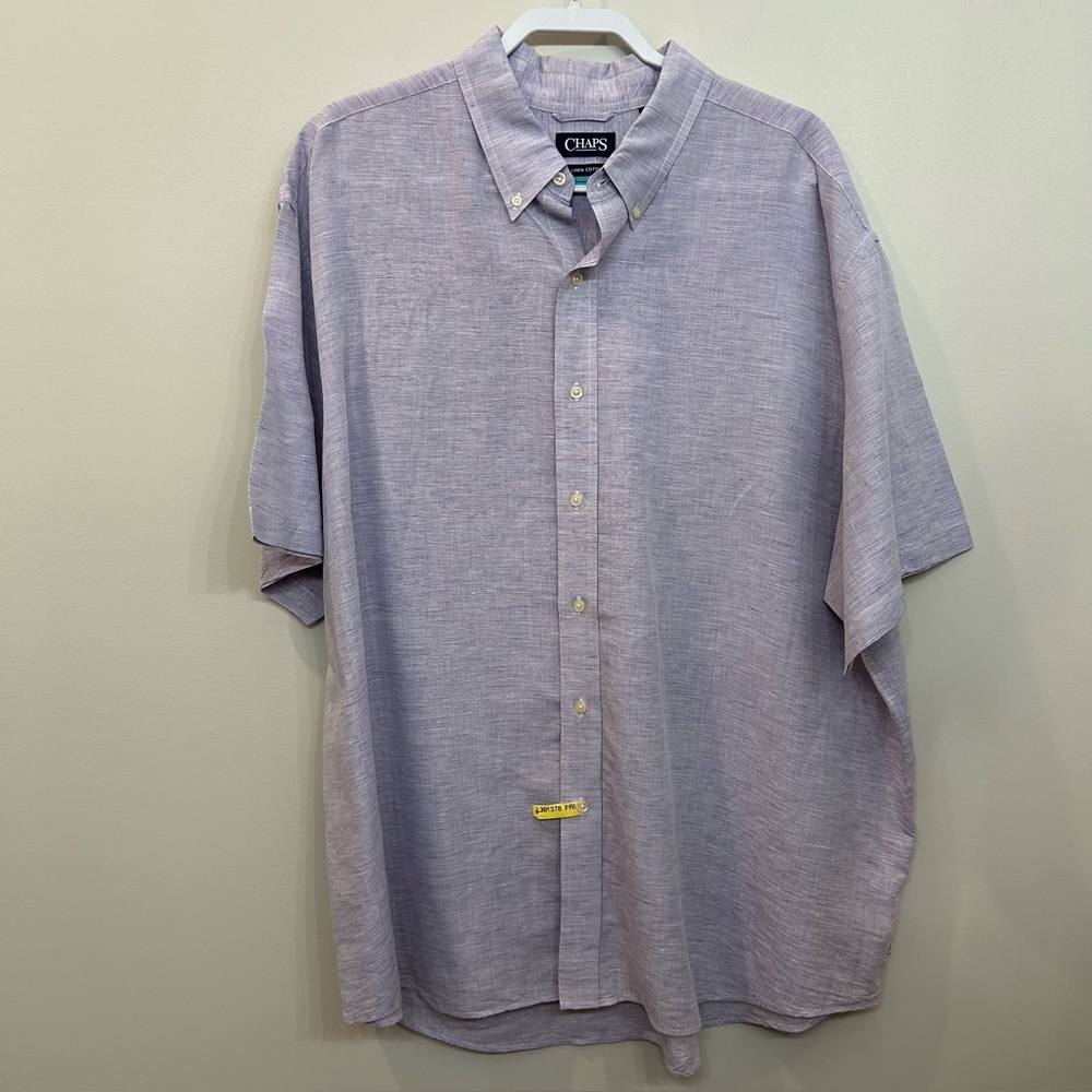 Chaps Linen Cotton Button Down Short Sleeve Shirt Lavender Purple Size 3XB